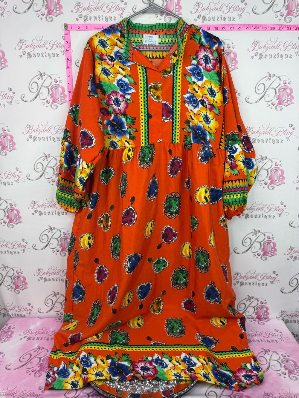 GALABYA Egypt dress jewels Vibrant Orange Floral Maxi Dress